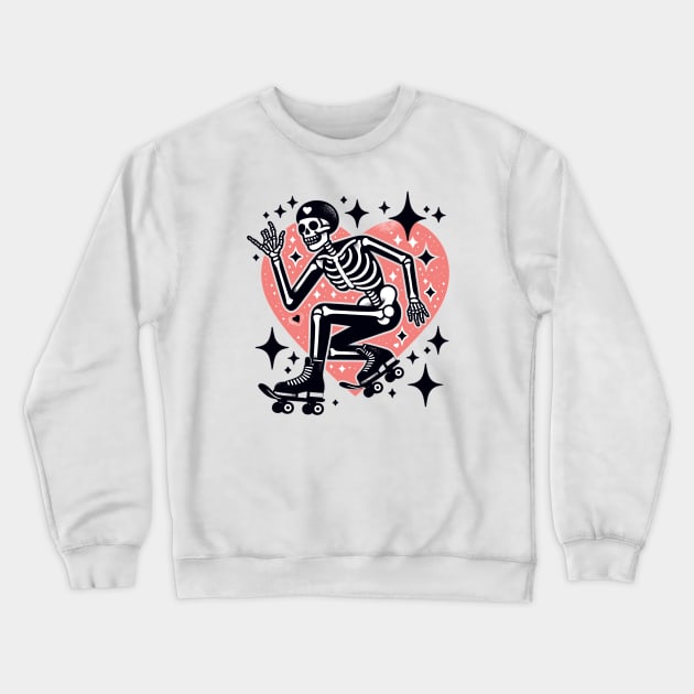 Skeleton Skater Crewneck Sweatshirt by Vehicles-Art